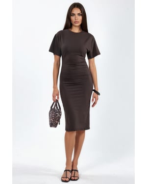 Crew Neck Mini T-shirt Jurk met Drapé
