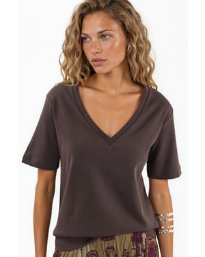 V-hals Effen Regular Fit Katoenen T-shirt