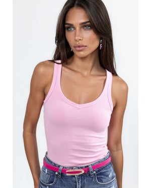V-hals Geribbelde Tanktop