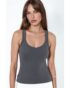 V-hals geribbelde tanktop