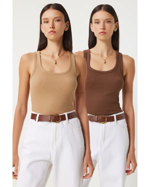 Fitted U-hals Gebreide 2-Pack Tanktop