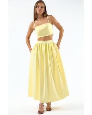 Pocket Detailed Long Skirt and Crop Top Two-Piece Set