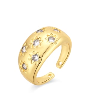 Luxenter Ring in Brilliant Metal en Zirconia legering, afgewerkt in 18 karaat geel goud - Juini