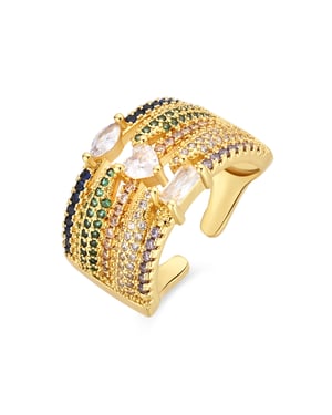 Luxenter ring in metaallegering en multicolor zirkonia, afgewerkt in 18 karaat geelgoud - Thihsak