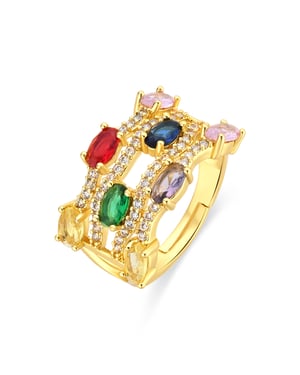 Luxenter ring in metaallegering en multicolor zirkonia, afgewerkt in 18 karaat geelgoud - Rieu
