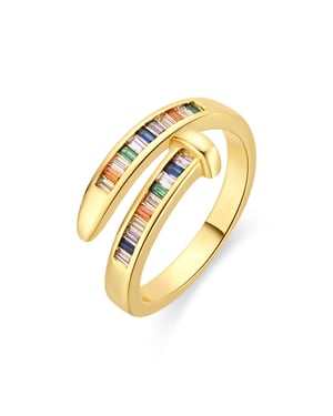 Luxenter ring in metaallegering en multicolor zirkonia, afgewerkt in 18k geelgoud - Hagor