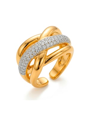 Luxenter Ring met glanzende zirkonia, afgewerkt in 18 karaats geelgoud - Gola