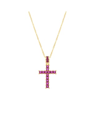 Muince Luxenter i Miotal Alloy agus Ruby Zirconia críochnaithe in ór buí 18k - Amku
