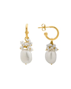 Luxenter Oorbellen van 925 sterling zilver en witte parel met 18-karaats geelgoud afwerking - Zoqoyi