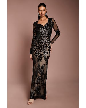 Long Sleeve Floral Sequin Maxi Dress