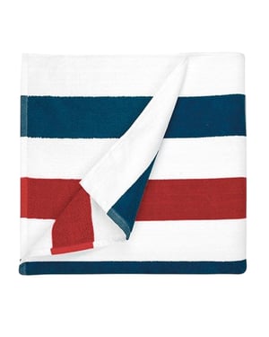 The One Towelling Gestreepte strandhanddoek (Marineblauw/Rood/Wit)