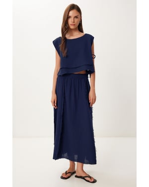 Katoenen Mouwloze Blouse en Wijde Rok Set