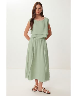 Katoenen Mouwloze Blouse en Wijde Rok Set