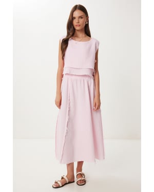 Katoenen Mouwloze Blouse en Wijde Rok Set