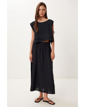 Katoenen Mouwloze Blouse en Wijde Rok Set