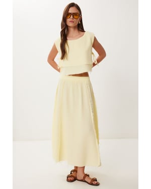 Katoenen Mouwloze Blouse en Wijde Rok Set