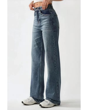 Hög midja rak ben denimjeans