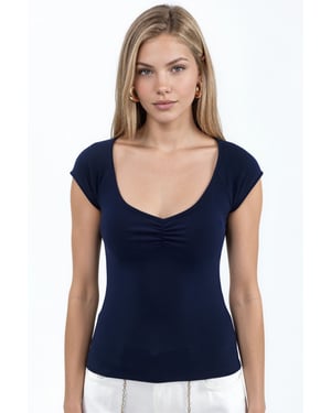 V-hals Korte Mouw Drapé Blouse