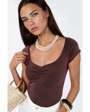 V-hals Korte Mouwen Drape Blouse