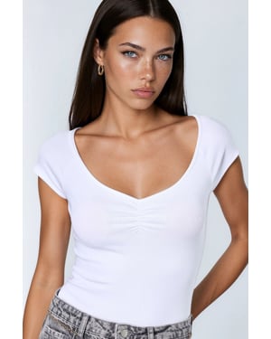 V-hals Korte Mouwen Drapé Blouse