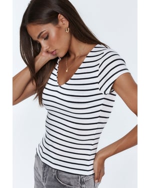 V-hals Gestreepte Katoenmix Blouse