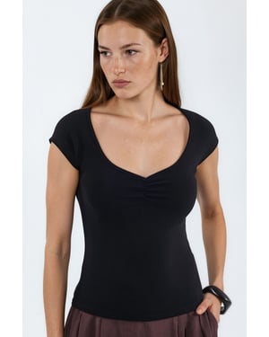 V-hals Korte Mouwen Drape Blouse