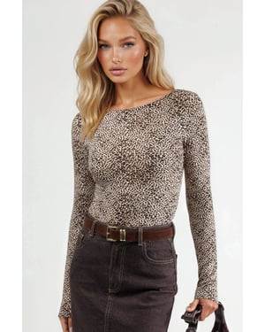 Slim Fit Boat Neck Leopard Print Blouse