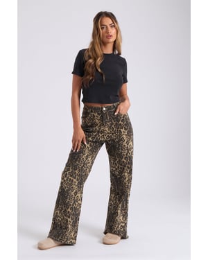 WIDE LEG LEOPARD PRINT JEAN