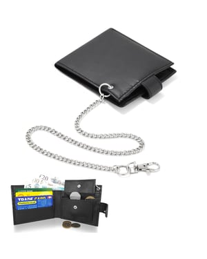 Men’s Genuine Leather RFID Biker Wallet with Chain, Coin Pocket & Card Slots in Black
