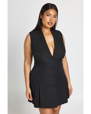 Plus Tailored Pleated Skater Sleeveless Blazer Dress