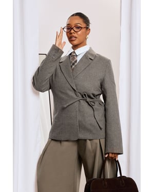 Plus Tie Detail Wool Look Blazer