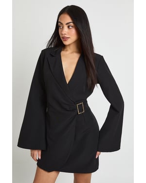 Buckle Detail Flared Sleeve Blazer Dress