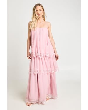 Petite Crinkle Chiffon & Lace Layered Maxi Dress