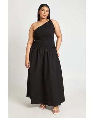 Plus Aysm Shirred Body One Shoulder Maxi Dress