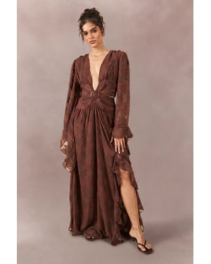 Tonal Burnout Plunge Front Maxi Dress