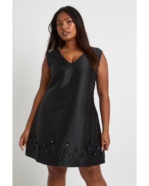 Plus Flower Diamante Hem Shift Dress