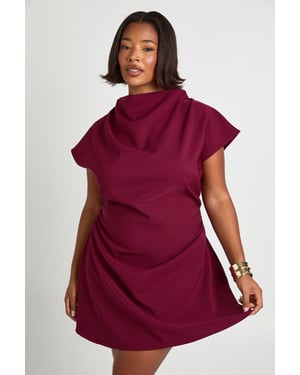 Plus Asymmetric Ruched Cap Sleeve Shift Dress