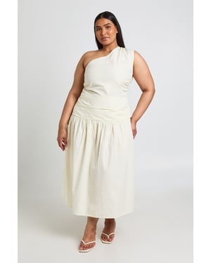 Plus Cotton Poplin One Shoulder Ruched Midaxi Dress
