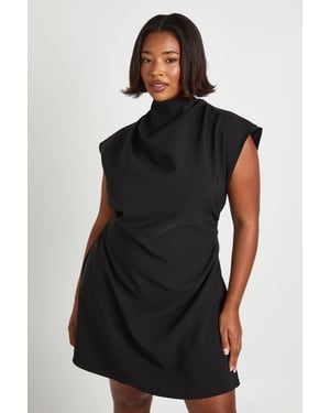 Plus Asymmetric Ruched Cap Sleeve Shift Dress