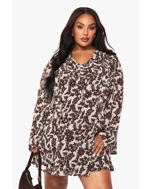 Plus Floral Ruffle Tie Front Shift Dress