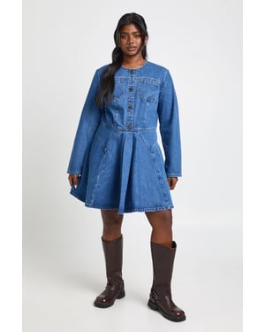Plus Denim Button Skater Dress