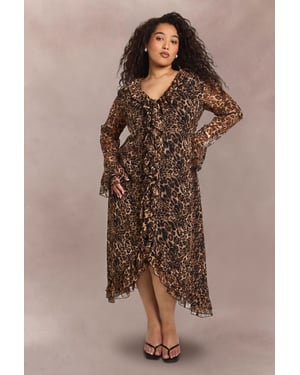Plus Chiffon Leopard Ruffle Midaxi Dress