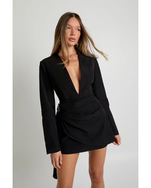 Gold Trim Wrap Detail Tailored Mini Dress