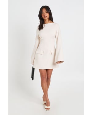 Petite Long Sleeve Slash Neck Tailored Mini Dress