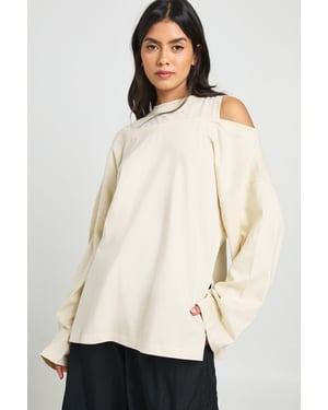 Heavy Cotton Oversized T-Shirt with Cold Shoulder