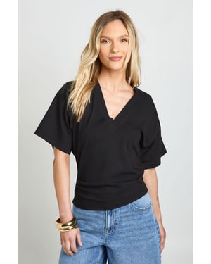 Petite V-Neck Cinched Waist T-Shirt