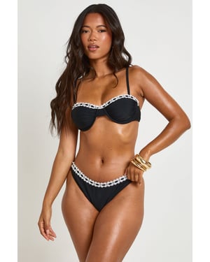 Lace Trim Underwire Balcony Top And Brief Bottoms