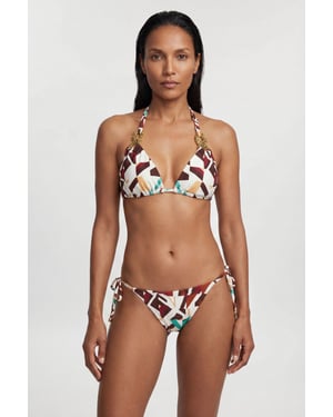 Trim Detail Geo Print Bikini Top