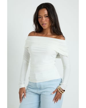 Fold Over Neck Long Sleeve Top