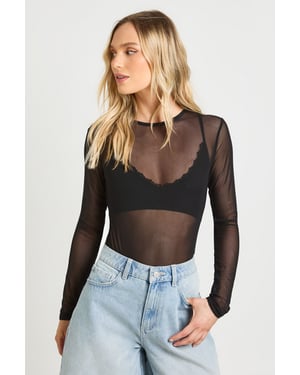Petite Basic Mesh Long Sleeve Bodysuit